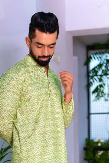 PRINTED DESIGNER COTTON KURTA ONALY- PASTEL GREEN