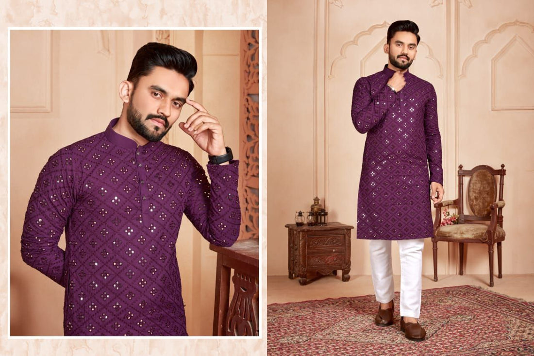 WINE MIRROR MEN'S DESIGENER KURTA WITH PAJAMA