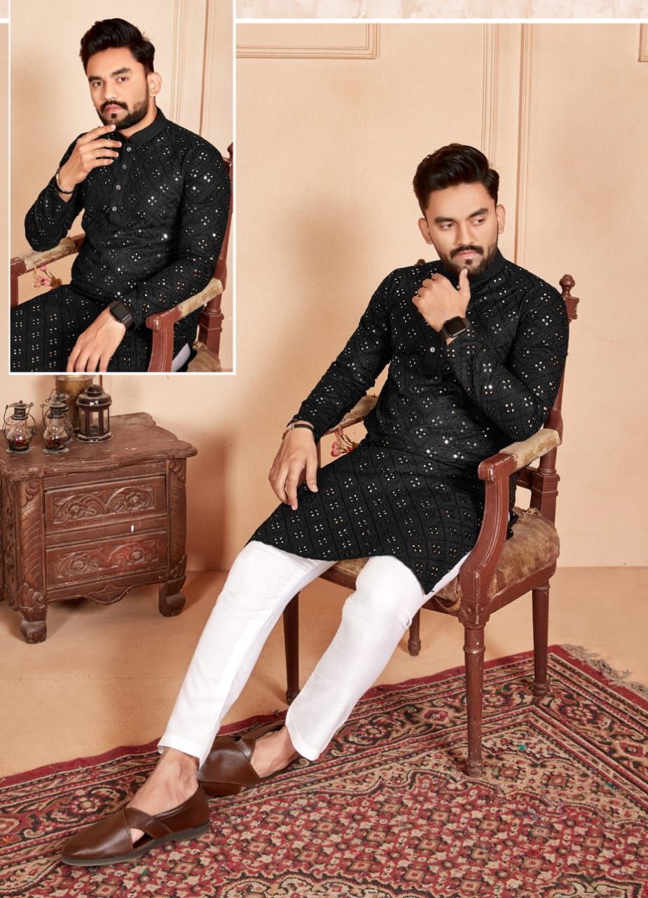 BLACK MIRROR MEN'S DESIGENER KURTA WITH PAJAMA