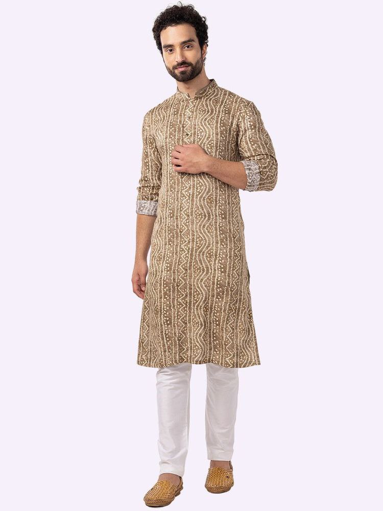 COFFEE BROWN BANDHANI PRINTED KURTA ONLY