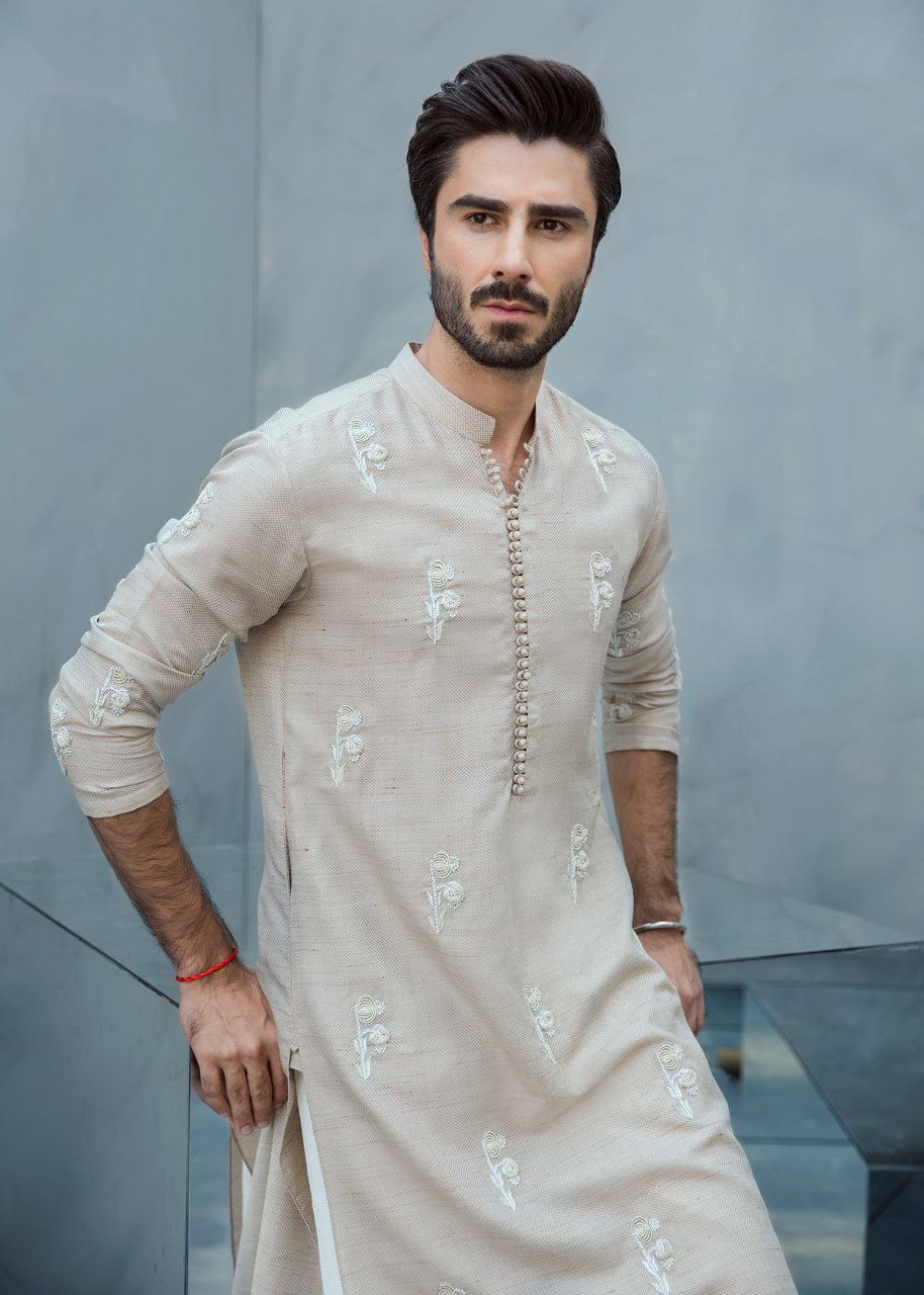 FLORAL MOTIFS EMBROIDERY WORK DESIGNER KURTA WITH PAJAMA FOR MEN'S