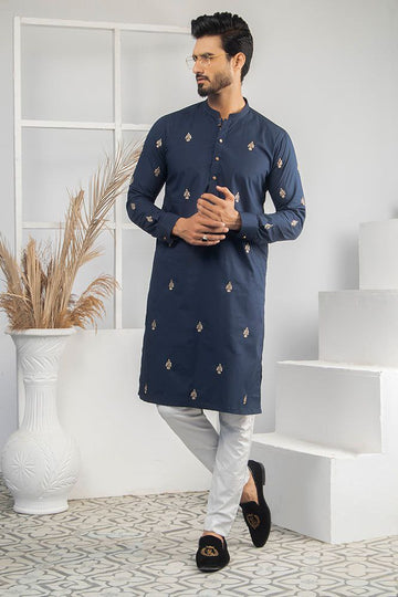 NAVY BLUE EMBROIDERY WORKED DESIGNER MENS KURTA ONLY