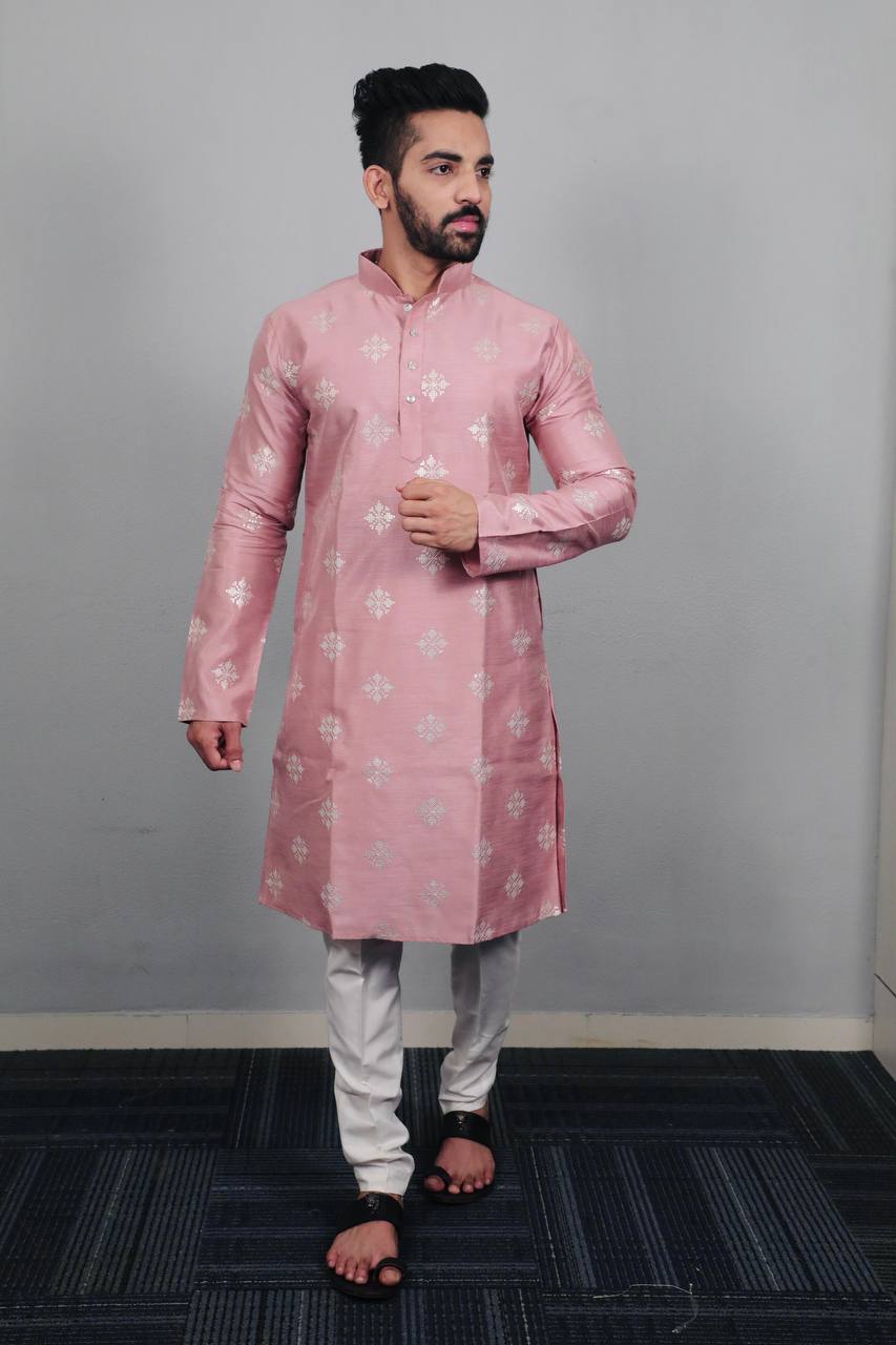 LIGHT PINK E BUTTI MOTIF SUQUNCE EMBRODERED KURTA WITH PAJAMA