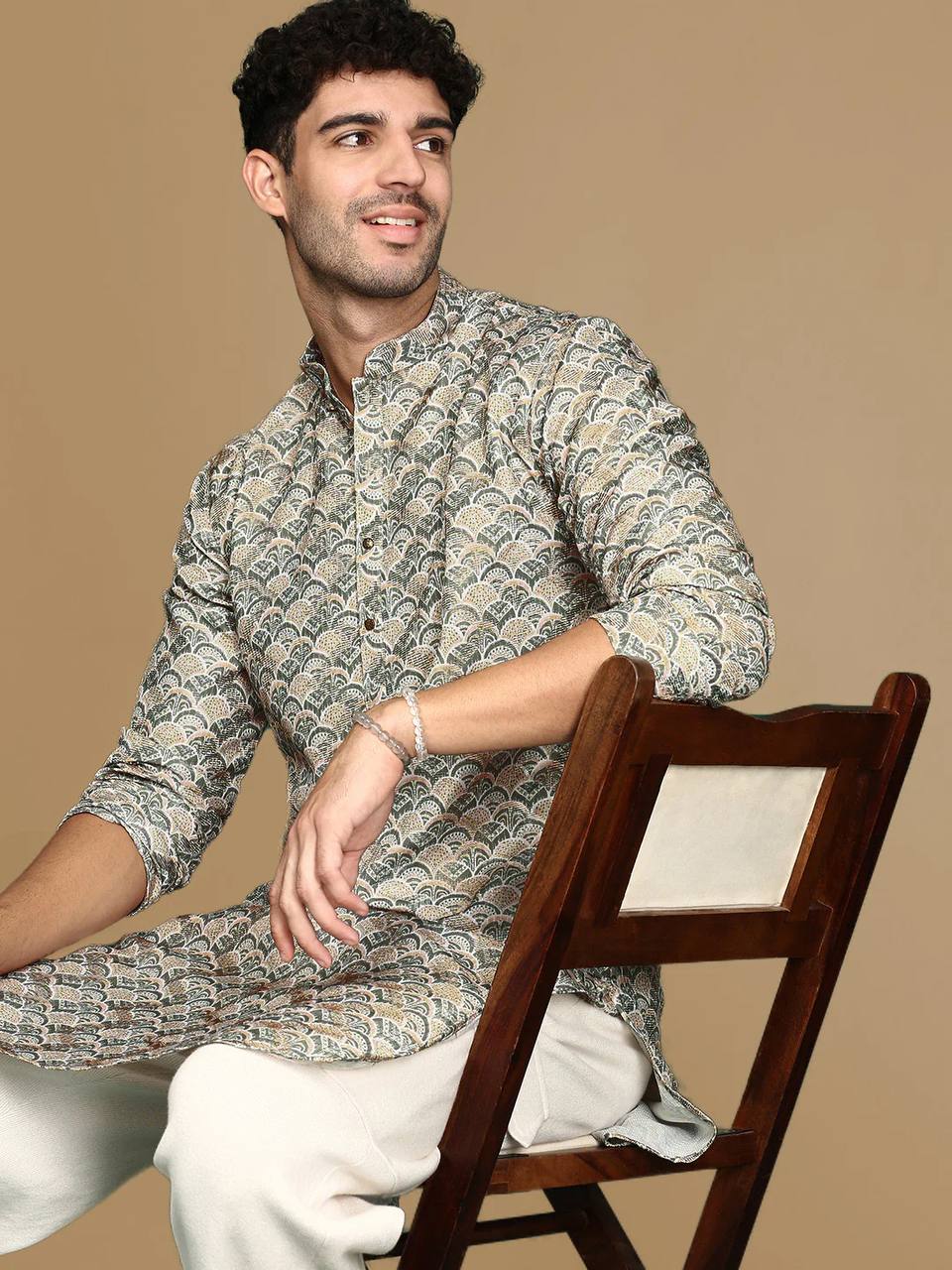 GREY TRENDY PRINTED KURTA WITH PAJAMA SET FOR MEN'S