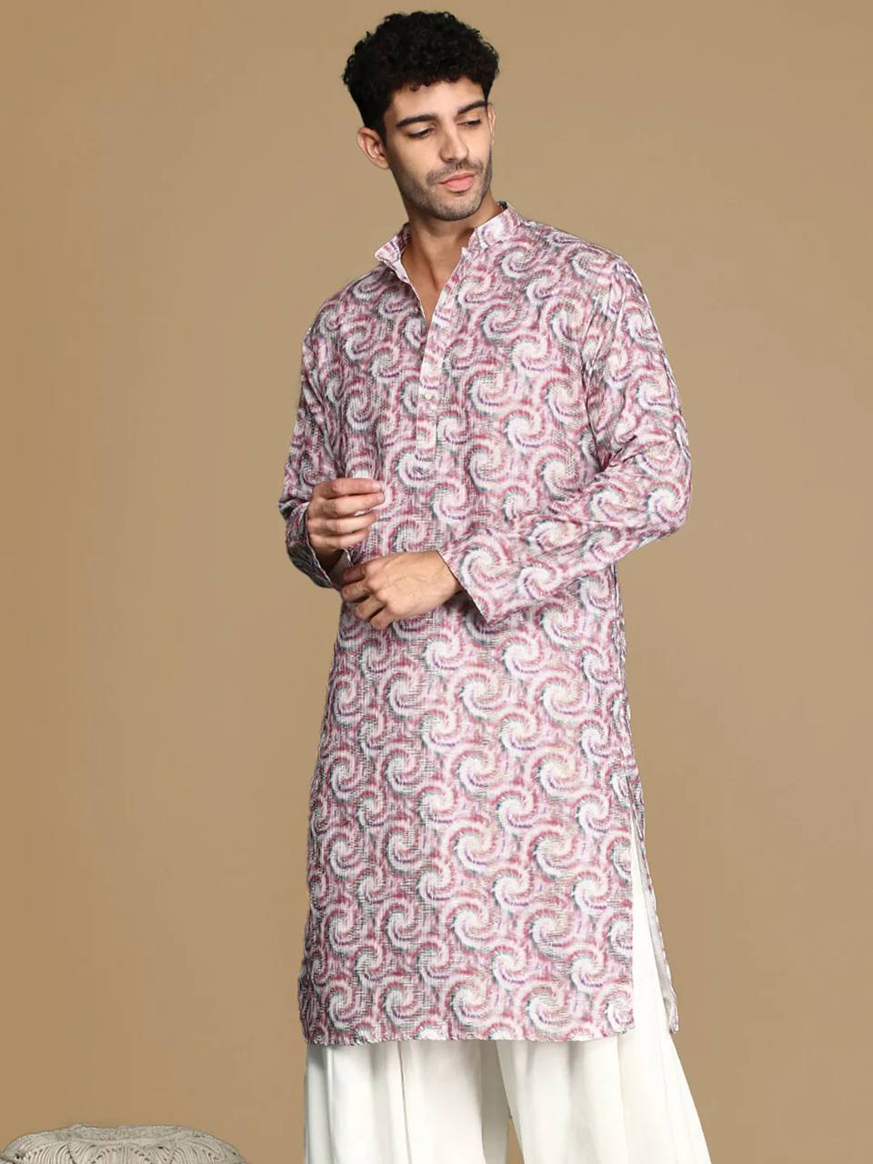 LAVENDER TRENDY PRINTED KURTA WITH PAJAMA SET FOR MEN'S