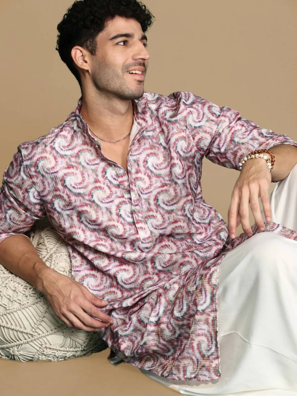 LAVENDER TRENDY PRINTED KURTA WITH PAJAMA SET FOR MEN'S