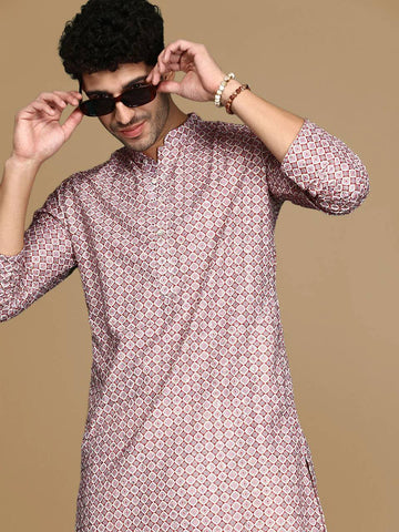 LAVENDER TRENDY PRINTED KURTA WITH PAJAMA SET FOR MEN'S