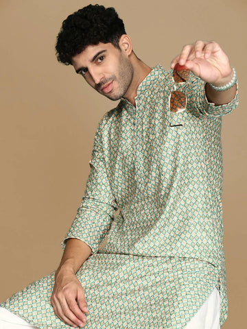 LIGHT GREEN&nbsp;TRENDY PRINTED KURTA WITH PAJAMA SET FOR MEN'S