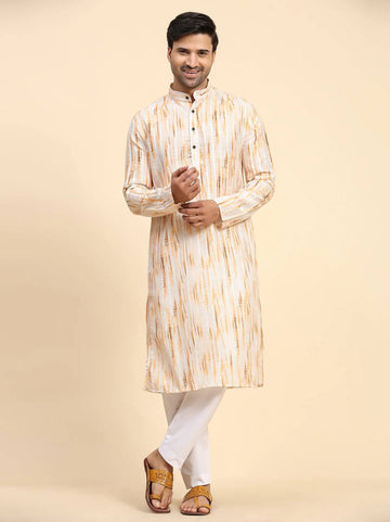 YELLOW TAY AND DAY PRINTED KURTA WITH PAJAMA SET BY CULTURE KURTA