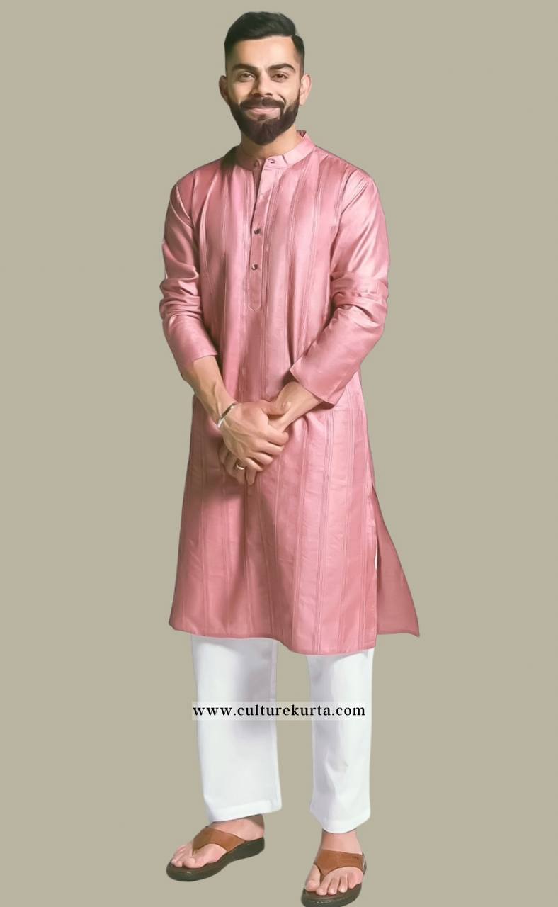 VK PINK COLOR FESTIVE WEAR MEN KURTA PAJAMA SET