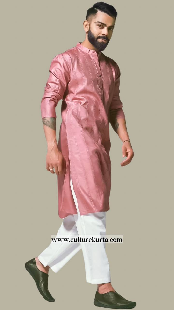 VK PINK COLOR FESTIVE WEAR MEN KURTA PAJAMA SET